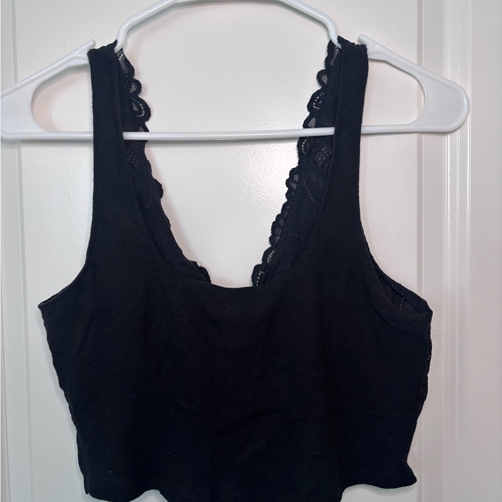 Reversible Aerie Black Lace Crop Top with built in bra - Picture 2 of 2